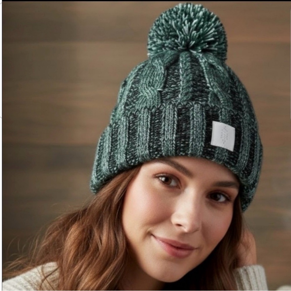 Green Knit Pom-Pom Beanie